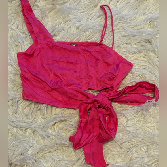 Free People Hot Pink One Shoulder Tie Waist Crop Top S - Picture 6 of 10